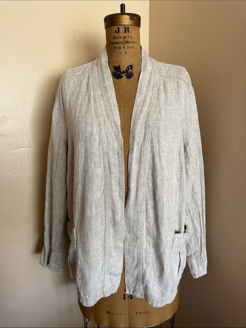 Not Perfect Linen 100% Linen Open Front Jacket Cardigan XXL Gray